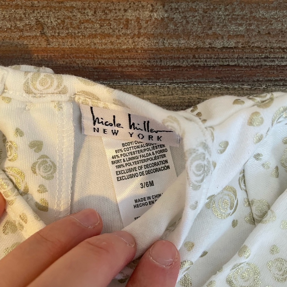 Nicole Miller White Bodysuit with Gold Floral Design for 3-6months